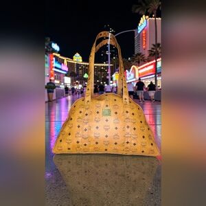 MCM Vintage Cognac Monogram Visetos Dome Zip Tote With Dust Bag